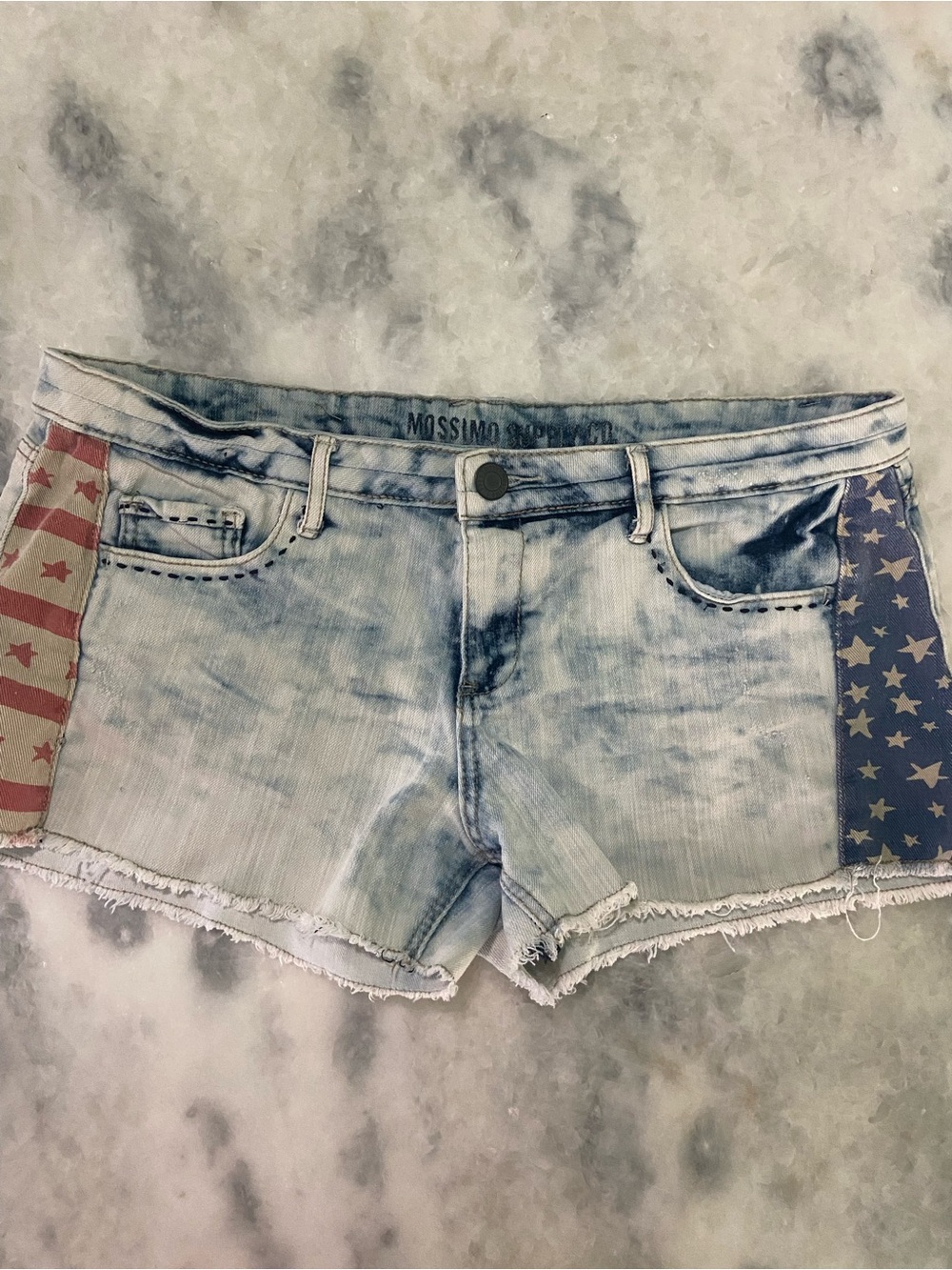 Mossimo Supply Co. Light Blue Denim Shorts with Red & Blue Flag Panels